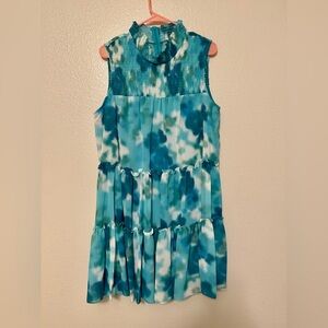 Taylor Teal Tie-Dye Sleeveless Dress High Neckline